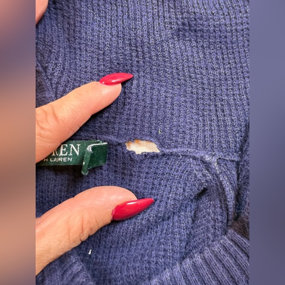 Lauren Ralph Lauren Women’s Blue Hoodie Waffle Knit XL Cotton Pullover - Picture 6 of 7